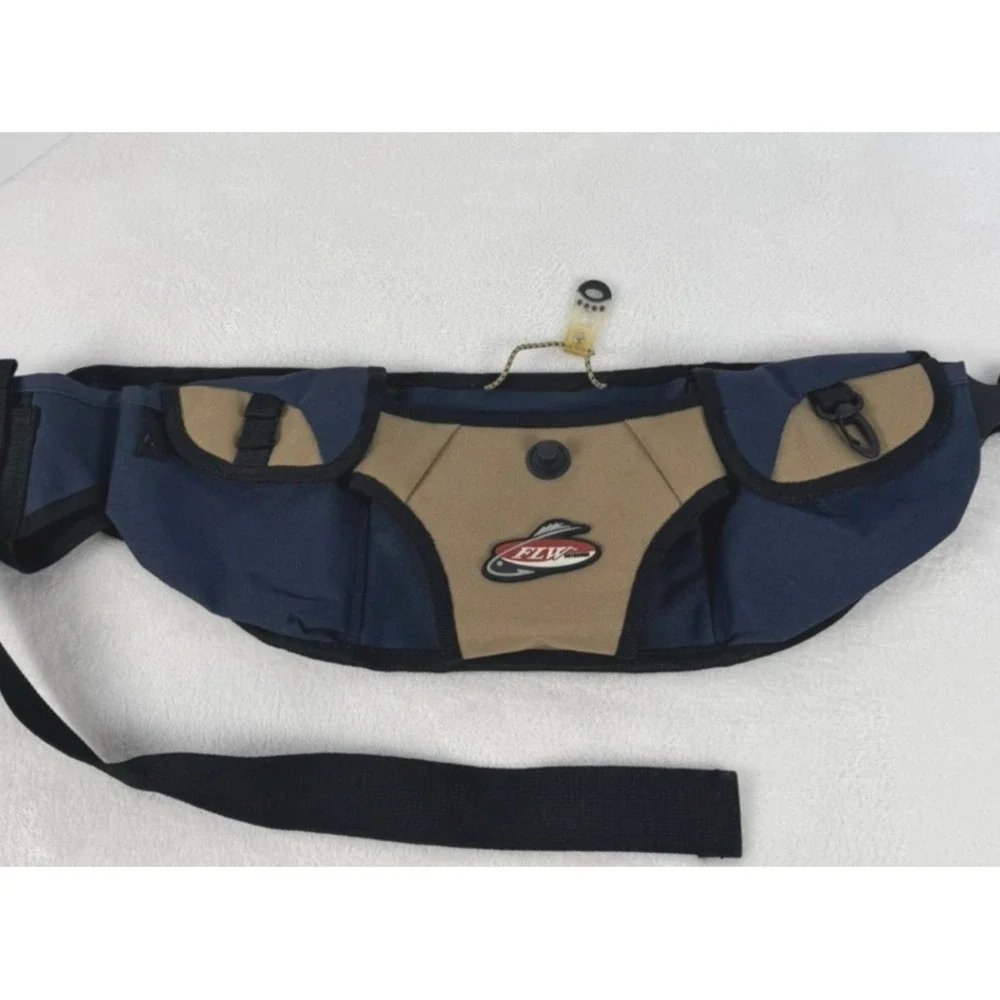 FLW Outdoors Gear Fly Fishing Tackle Fanny Pack Waist Bag  Blue Tan Fish